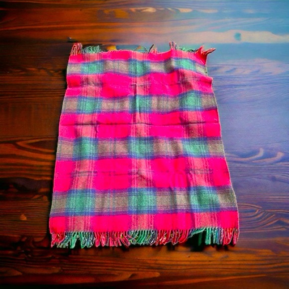 Vtg Scottish Glen Check Wool England Made Red Green Blanket Scarf Throw 46x35” - Picture 1 of 15
